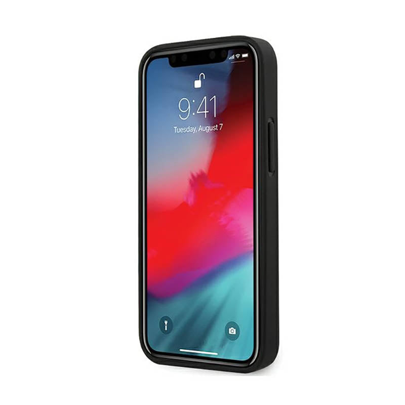 BMW lygios PU odos dėklas, skirtas iPhone 12 mini (Juodas)