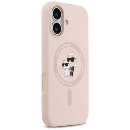 Karl Lagerfeld Silikoninis Karl & Choupette žiedas MagSafe - Dėklas iPhone 17 (rožinis)