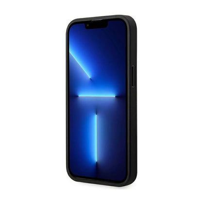 BMW Leather Carbon Blue Line - dėklas skirtas iPhone 14 Pro (juodas)