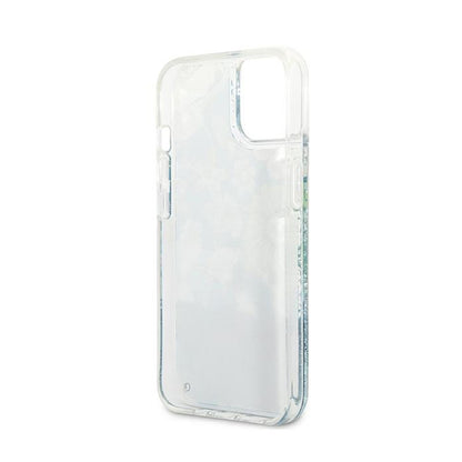 Guess Liquid Glitter Flower – iPhone 13 mini dėklas (mėlynas/žalias)