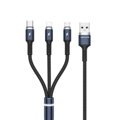 WEKOME WDC-119 Fython serijos - 3-in-1 USB-A į Lightning + USB-C + Micro USB PD jungiamasis kabelis 1.2 m (Juodas)