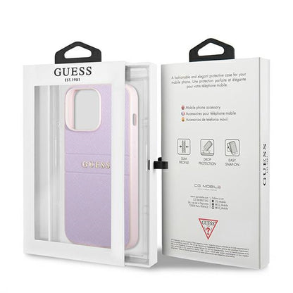 Guess Saffiano Hot Stamp & Metal Logo – „iPhone 13 Pro“ dėklas (violetinis)