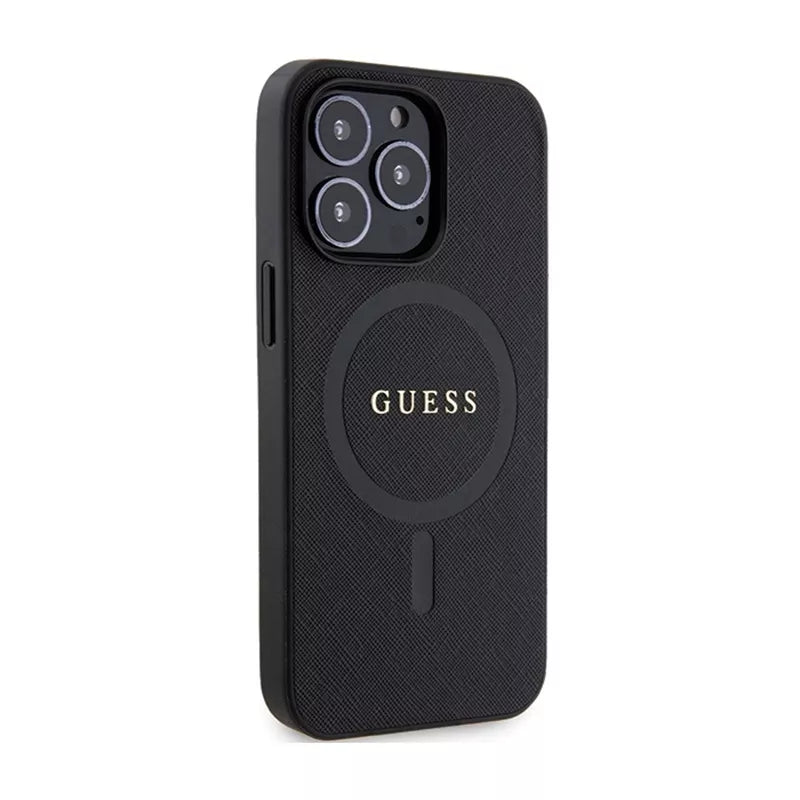 Guess Saffiano MagSafe – dėklas iPhone 13 Pro (juodas)