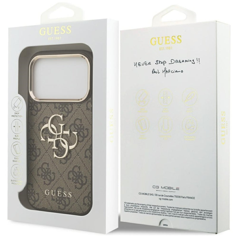 Guess 4G Big 4G Classic Logo dėklas iPhone 17 Pro Max (rudos / auksinės)