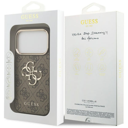 Guess 4G Big 4G Classic Logo dėklas iPhone 17 Pro Max (rudos / auksinės)