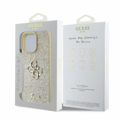 Guess Fixed Glitter Big 4G - Dėklas iPhone 16 Pro Max (auksinis)