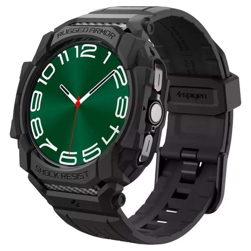Spigen Rugged Armor Pro - Dirželis + Dėklas, skirtas Samsung Galaxy Watch Ultra 47 mm (2025/2024) (Matinė Juoda)
