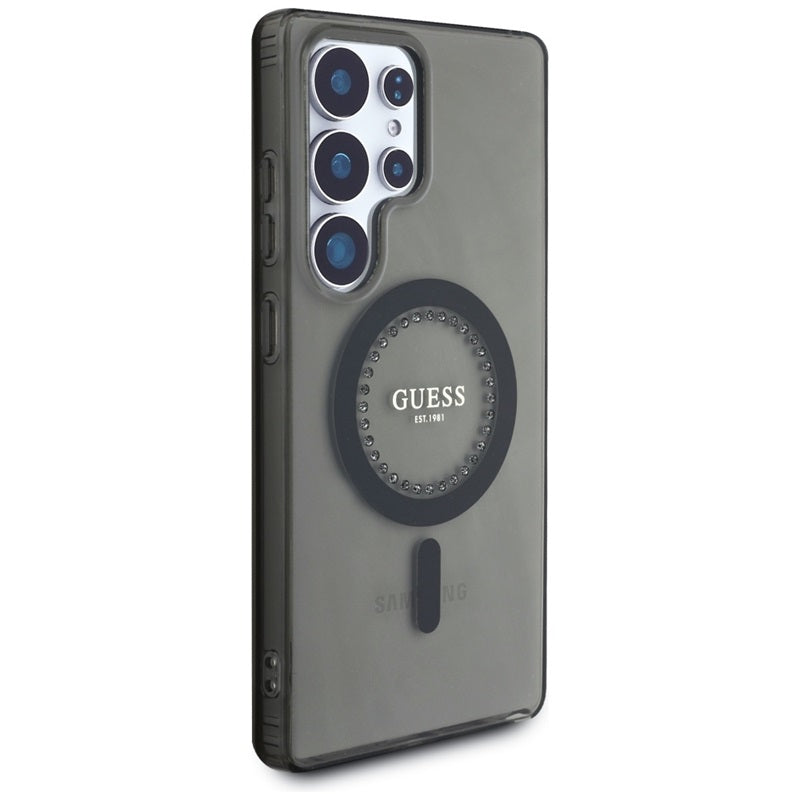 Guess Rhinestones Printed Classic Logo MagSafe – dėklas, skirtas „Samsung Galaxy S25 Ultra“ (juodas)