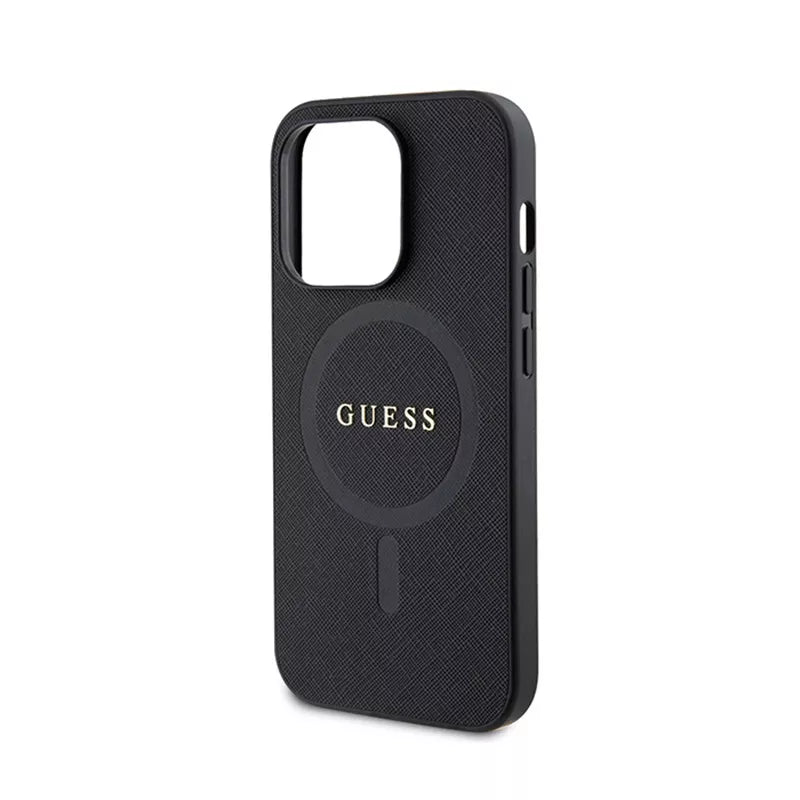 Guess Saffiano MagSafe – dėklas iPhone 15 Pro (juodas)