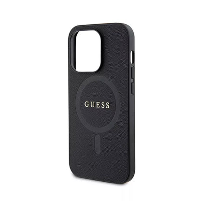 Guess Saffiano MagSafe – dėklas iPhone 15 Pro (juodas)