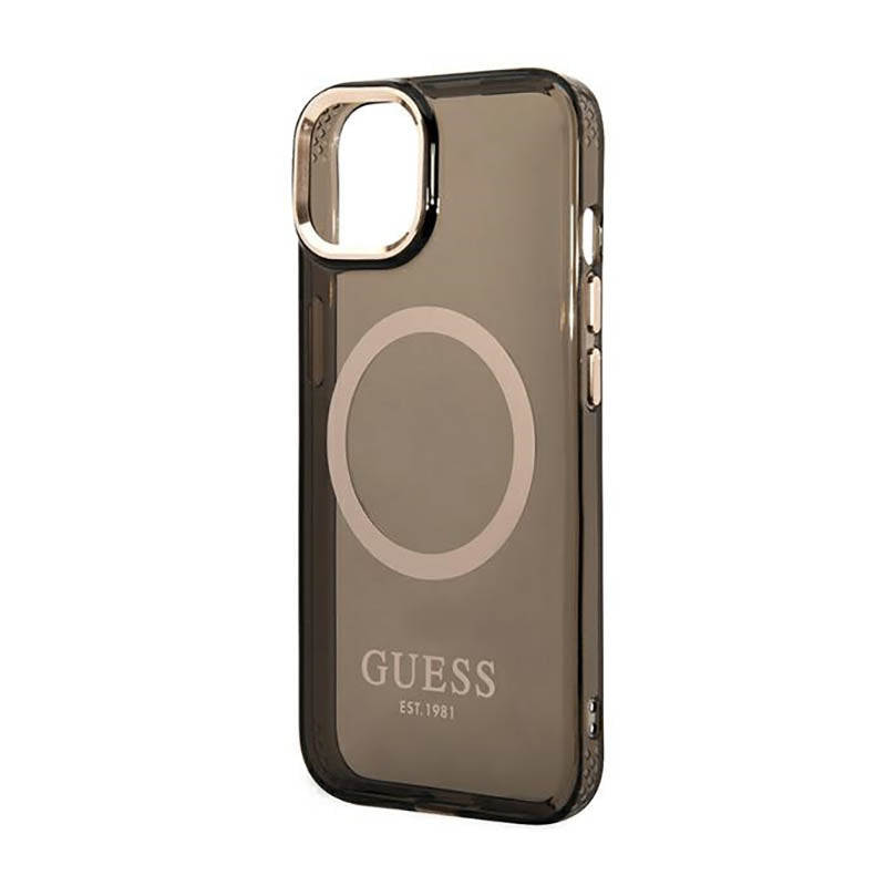 Guess Gold Outline Translucent MagSafe – iPhone 14 dėklas (juodas)