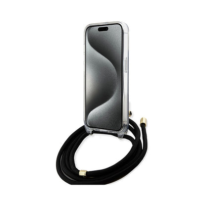 Guess Dirželis per petį ir dėklas iPhone 15 su 4G raštu (Juodas)