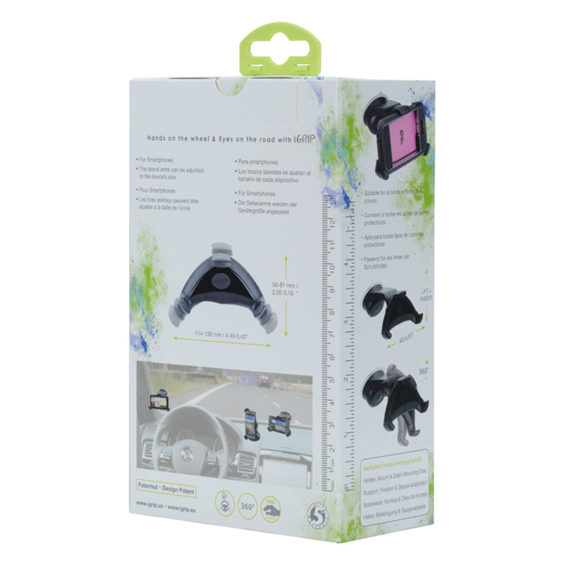iGrip Universal Smart Grip'R x'tra Kit - Universalus automobilinis laikiklis išmaniesiems telefonams 56-81 mm pločio, 114-138 mm aukščio