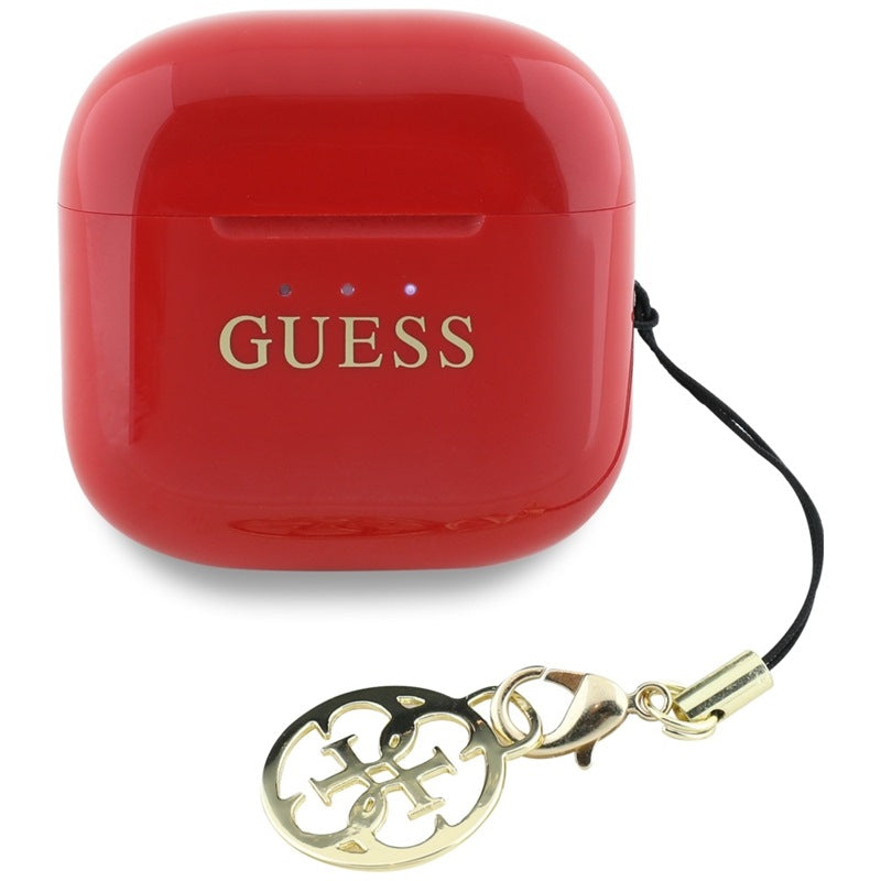 Guess Glossy Effect Printed Classic Logo & Charm – TWS „Bluetooth“ ausinės + įkrovimo dėklas (raudonas)