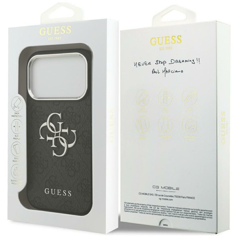 Guess 4G Big 4G Classic Logo - Dėklas iPhone 17 Pro Max (Juoda / Sidabrinė)