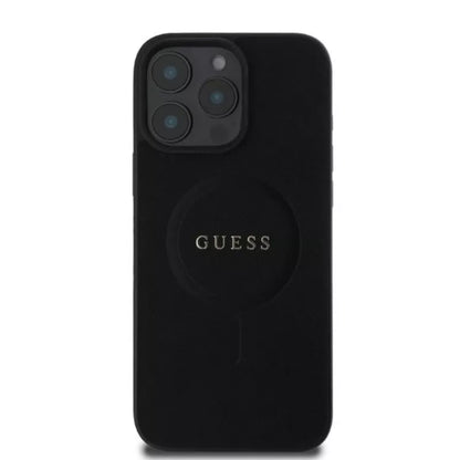 Guess Saffiano Classic Logo MagSafe – dėklas iPhone 16 Pro (juodas)