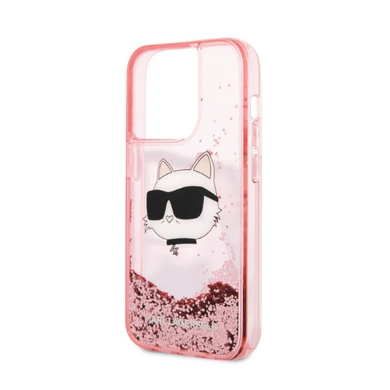 Karl Lagerfeld Liquid Glitter NFT Choupette Head – dėklas iPhone 14 Pro (rožinis)