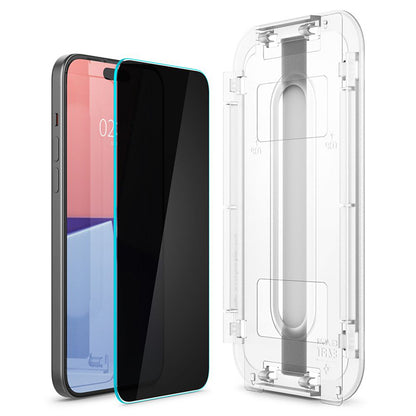 Spigen GLAS.TR EZ FIT Privacy – grūdintas stiklas su privatumo filtru, skirtas iPhone 15 Plus / 16 Plus