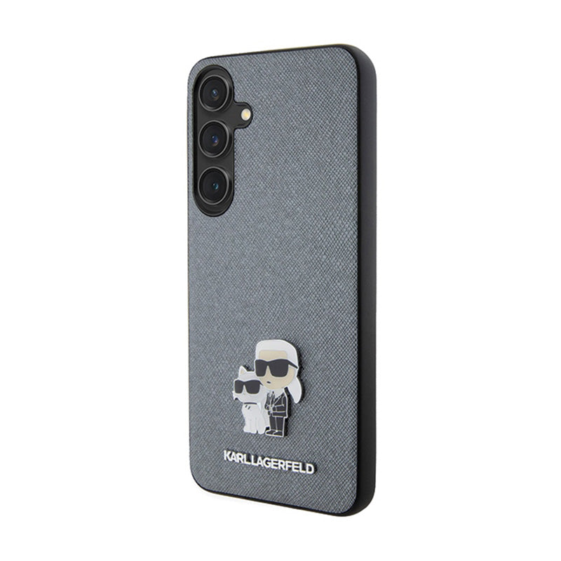 Karl Lagerfeld Saffiano Karl & Choupette Metal Pin – Samsung Galaxy S24+ dėklas (pilkas)