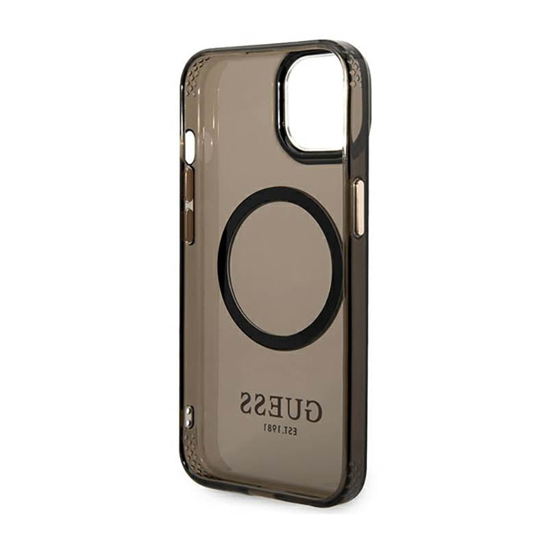 Guess Gold Outline Translucent MagSafe – iPhone 14 dėklas (juodas)