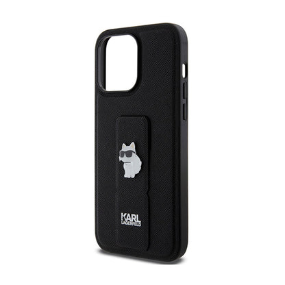 Karl Lagerfeld Gripstand Saffiano Choupette Pins – iPhone 13 Pro dėklas (juodas)