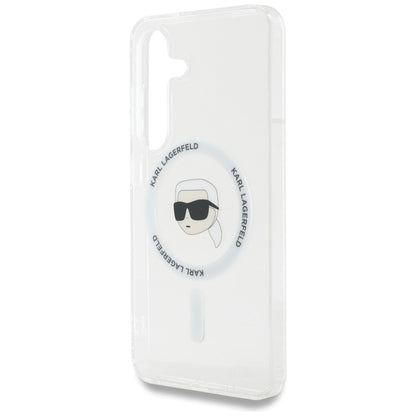 Karl Lagerfeld Button Karl Head Printed Logo MagSafe - Dėklas, skirtas Samsung Galaxy S25 (baltas)