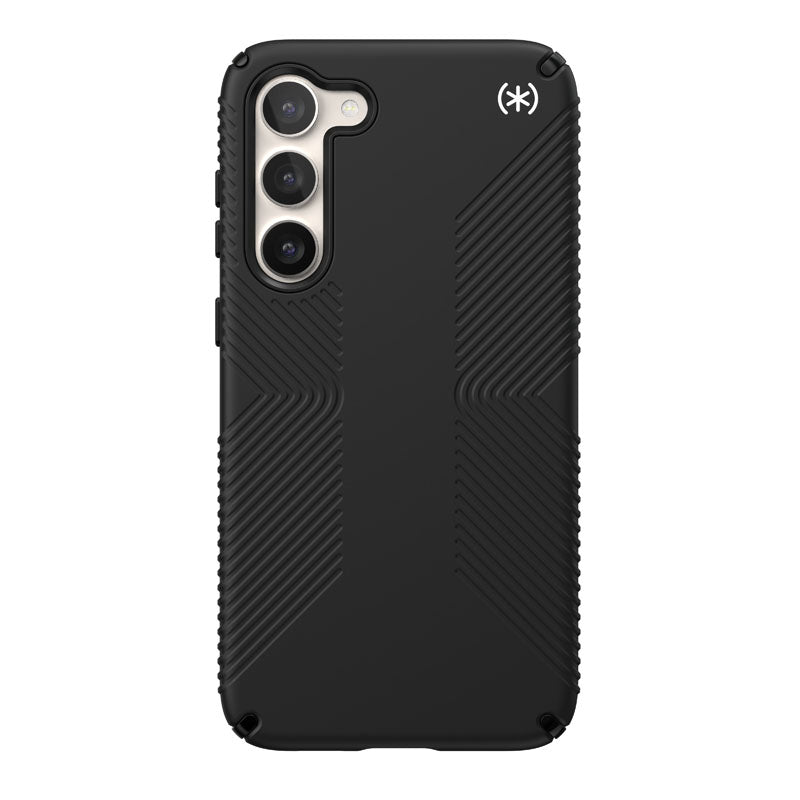 Speck Presidio2 Grip – Neslystantis dėklas Samsung Galaxy S23+ (juodas/juodas/baltas)
