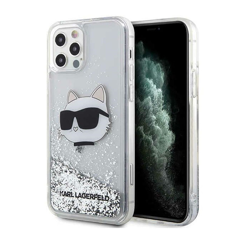 Karl Lagerfeld Liquid Glitter NFT Choupette Head - "iPhone 12" / "iPhone 12 Pro" dėklas (sidabrinis)
