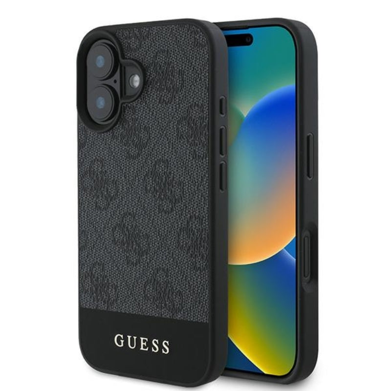 Guess 4G Bottom Stripe – dėklas, skirtas iPhone 16 (pilkas)
