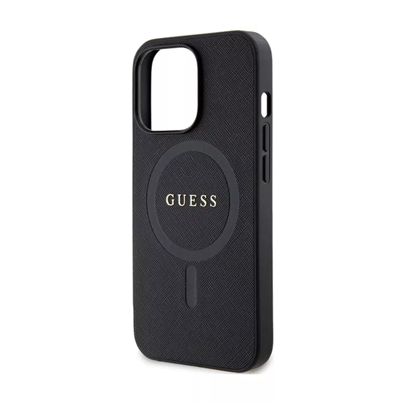 Guess Saffiano MagSafe – dėklas iPhone 13 Pro (juodas)