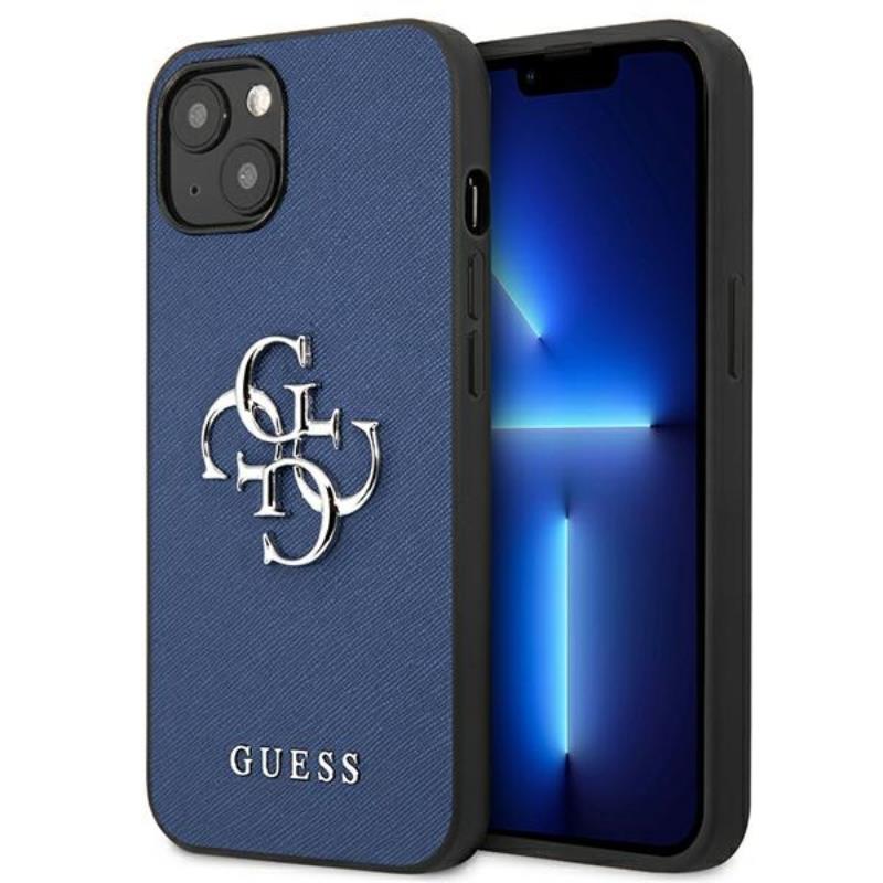 Guess Saffiano 4G Didelis Sidabrinis Logotipas – dėklas iPhone 13 mini (mėlynas)