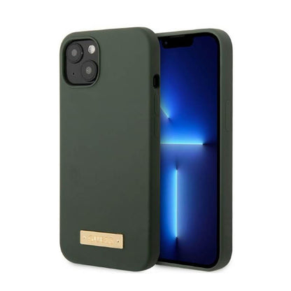 Guess Silicone Logo Plate MagSafe – dėklas, skirtas „iPhone 13“ (žalias)