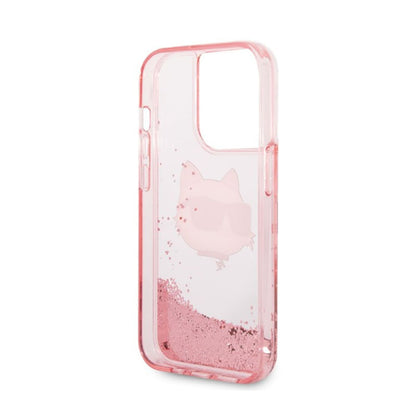 Karl Lagerfeld Liquid Glitter NFT Choupette Head – dėklas iPhone 14 Pro (rožinis)