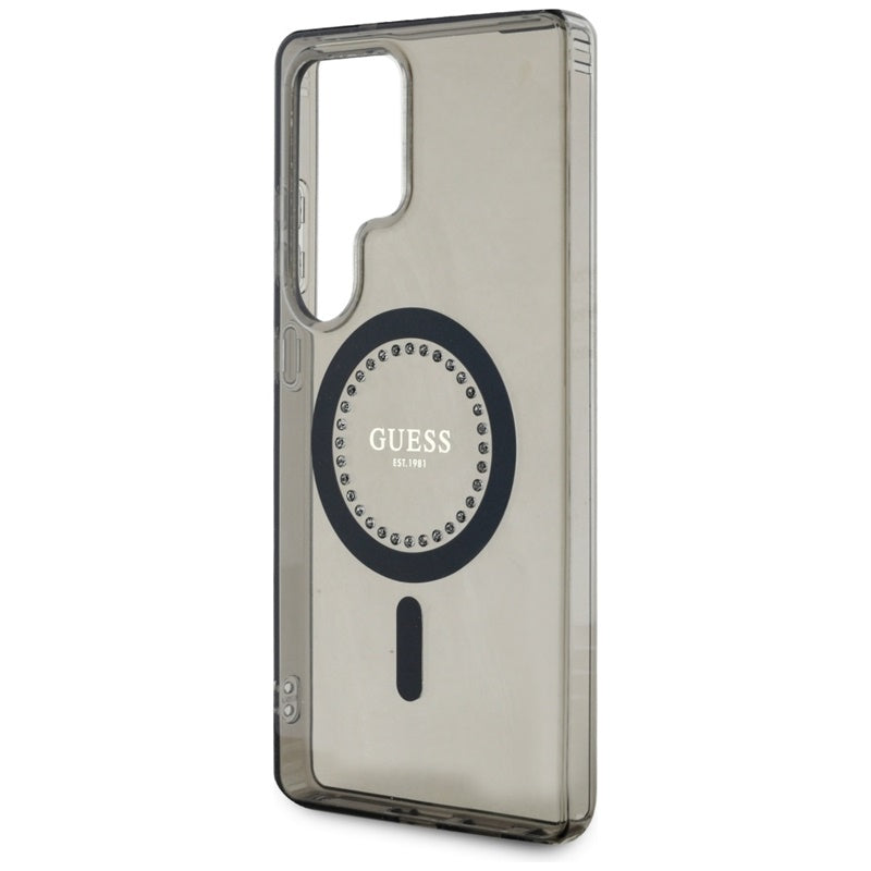 Guess Rhinestones Printed Classic Logo MagSafe – dėklas, skirtas „Samsung Galaxy S25 Ultra“ (juodas)