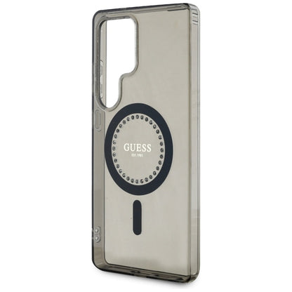Guess Rhinestones Printed Classic Logo MagSafe – dėklas, skirtas „Samsung Galaxy S25 Ultra“ (juodas)