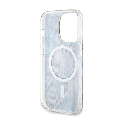 Guess Leopard MagSafe – dėklas, skirtas iPhone 14 Pro Max (mėlynas)