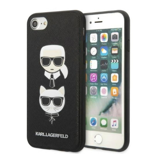 Karl Lagerfeld Saffiano Karl & Choupette Heads - dėklas skirtas iPhone SE 2022 / SE 2020 / 8 / 7 (Juodas)