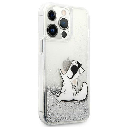 Karl Lagerfeld Liquid Glitter Choupette Fun – „iPhone 13 Pro Max“ dėklas (sidabrinis)