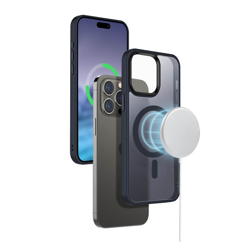 Crong Hybrid Frost MAG dėklas - iPhone 15 Pro MagSafe dėklas (Tamsiai mėlynas)
