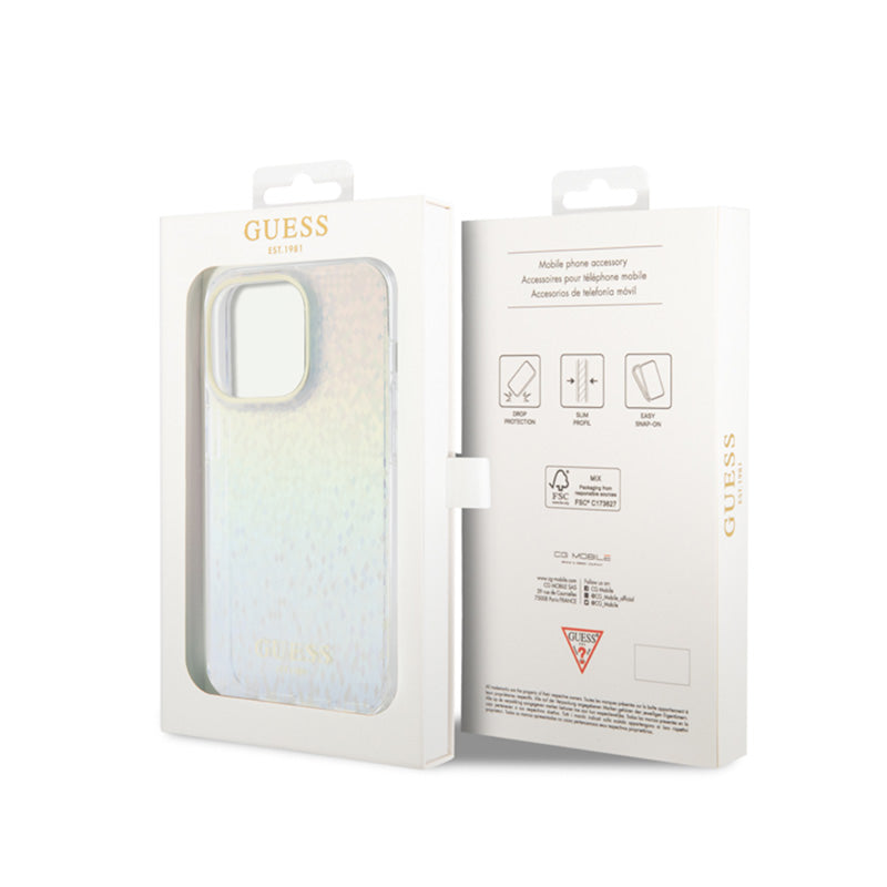 Guess IML Faceted Mirror Disco Iridescent – dėklas iPhone 15 Pro (vaivorykštės spalvos)