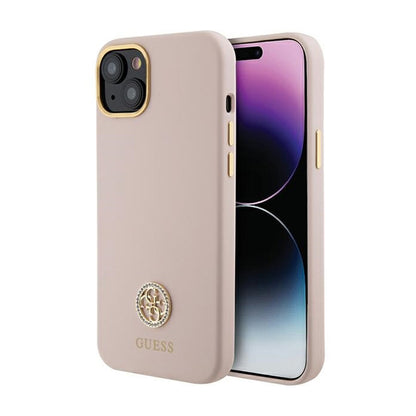 Guess Silicone Logo Strass 4G - iPhone 15 dėklas (rožinis)