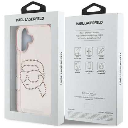 Karl Lagerfeld IML Rhinestones Karl Head – dėklas iPhone 16 (rožinis)