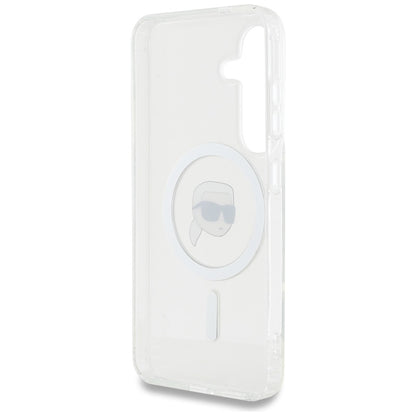 Karl Lagerfeld Button Karl Head Printed Logo MagSafe - Dėklas, skirtas Samsung Galaxy S25 (baltas)