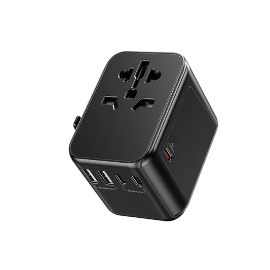 WEKOME WP-U03 Pop Digital Series - EU / UK / US / AU Įkroviklis / Kelioninis Adapteris + 3x USB-C ir 2x USB-A 30W (Juoda)
