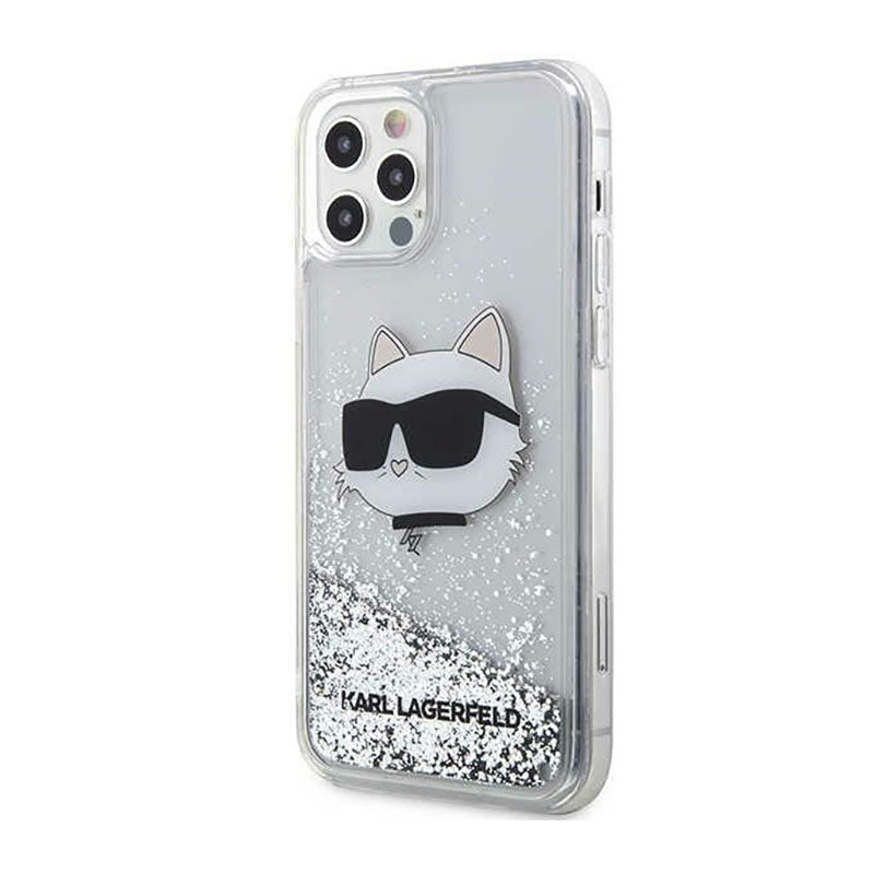 Karl Lagerfeld Liquid Glitter NFT Choupette Head - "iPhone 12" / "iPhone 12 Pro" dėklas (sidabrinis)
