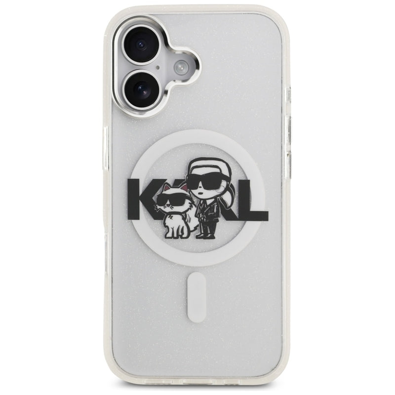 Karl Lagerfeld IML blizgučių Karl & Choupette pieštuko eskizo logotipas MagSafe – Dėklas, skirtas iPhone 17 (skaidrus)