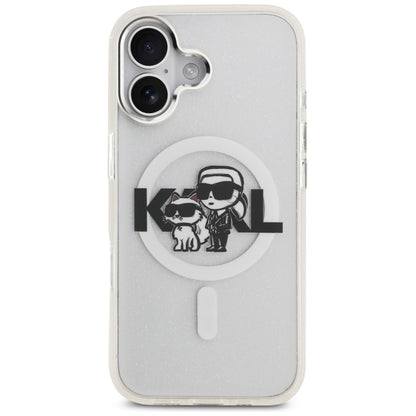 Karl Lagerfeld IML blizgučių Karl & Choupette pieštuko eskizo logotipas MagSafe – Dėklas, skirtas iPhone 17 (skaidrus)