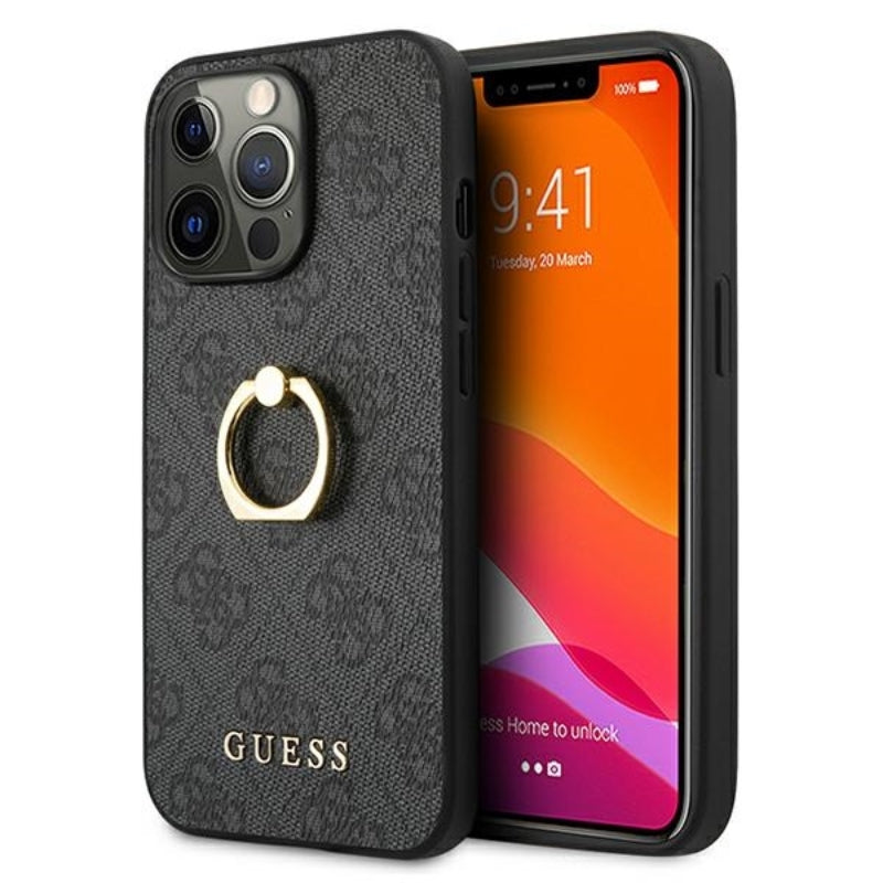 Guess 4G žiedo dėklas – dėklas, skirtas iPhone 13 Pro (pilkas)