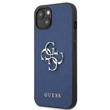 Guess Saffiano 4G Didelis Sidabrinis Logotipas – dėklas iPhone 13 mini (mėlynas)