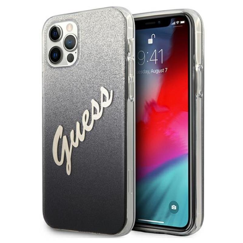 Guess Glitter Gradient Script - dėklas skirtas iPhone 12 Pro Max (juodas)